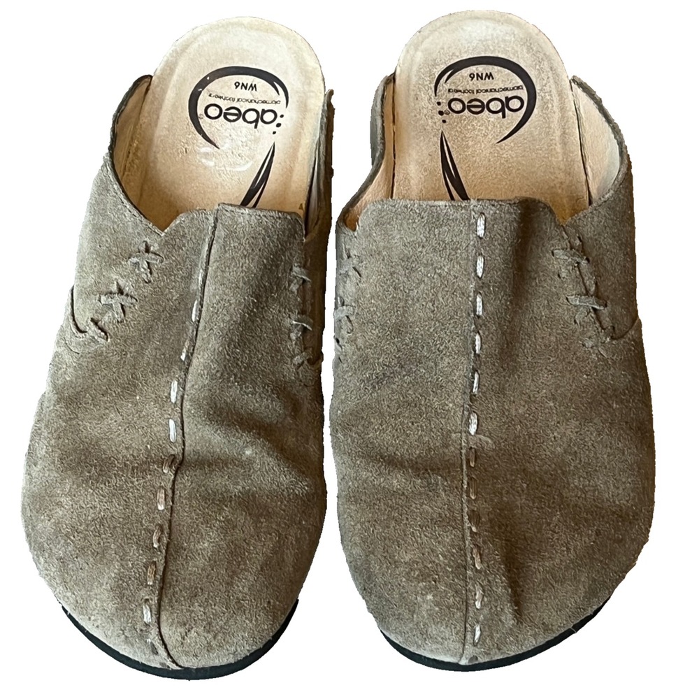 Abeo Mules Clogs Slip On Beige Suede Leather Upper Detailing Lining‎ Womens 6